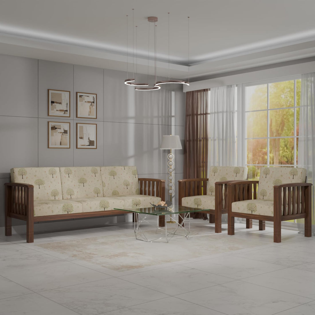 Solid Sheesham Wood 5 Seater Sofa Set for Living Room Furniture | Wooden Sofa for Home & Office (Honey, 3+1+1)