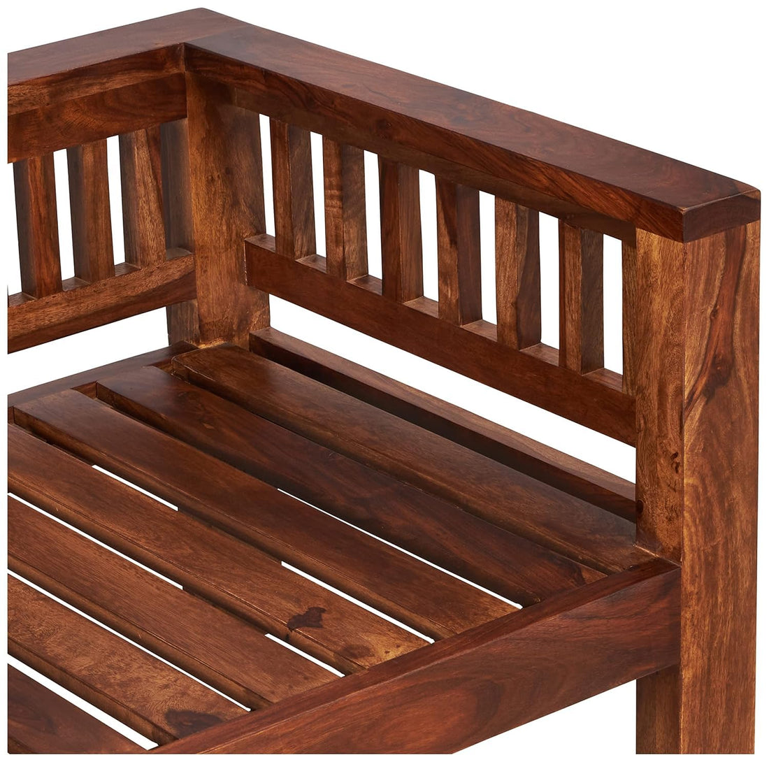 THE WOODEN CITY Solid Sheesham Wood 2-Seater Sofa with Cushions (Natural Finish)