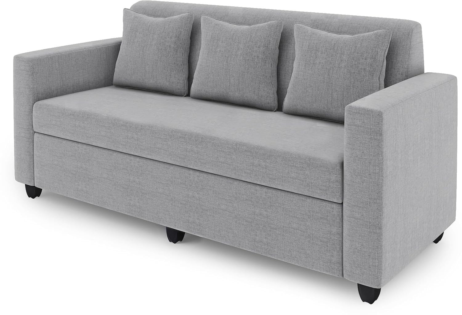 THE WOODEN CITY Wooden Fabric 3 Seater Sofa & Couches for Home Office & Living Room (Grey)