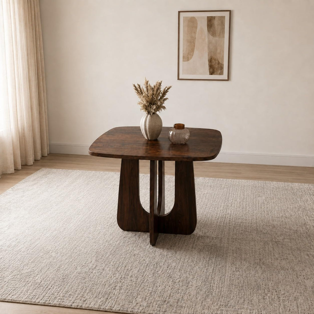 Arden Square 4 Seater Solid Sheesham Wood & Cane Dinner Set Table with Chair |Wooden Dining Table Set with Chairs for Dining Room | Living Room | Home & Office -Walnut2