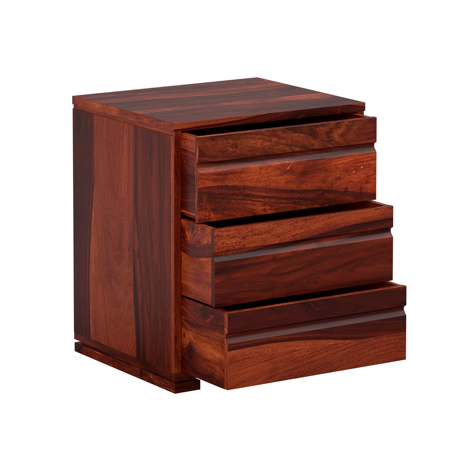THE WOODEN CITY Sheesham Wood Bedside Table with 3 Drawers (Honey Finish)