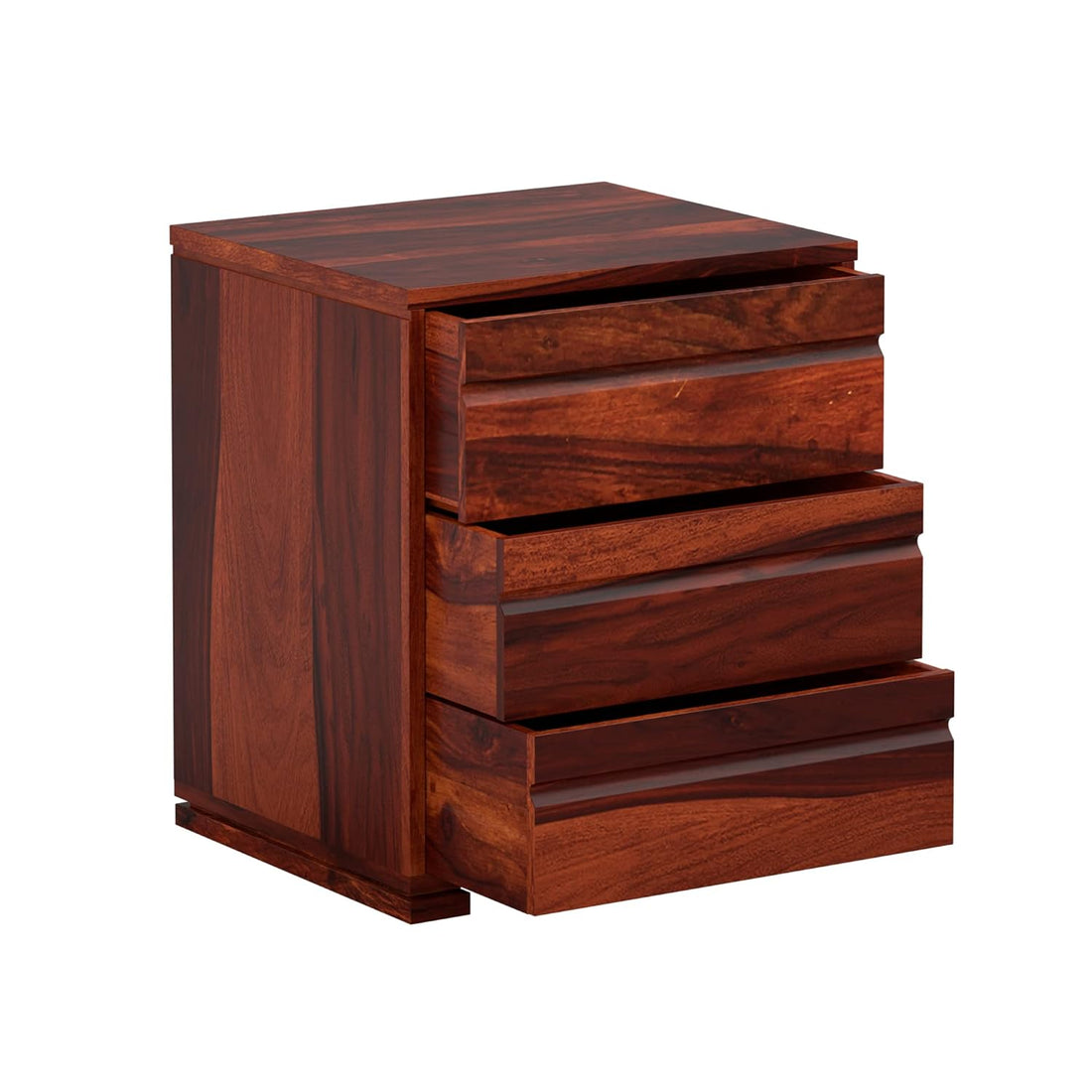 THE WOODEN CITY Sheesham Wood Bedside Table with 3 Drawers (Honey Finish)