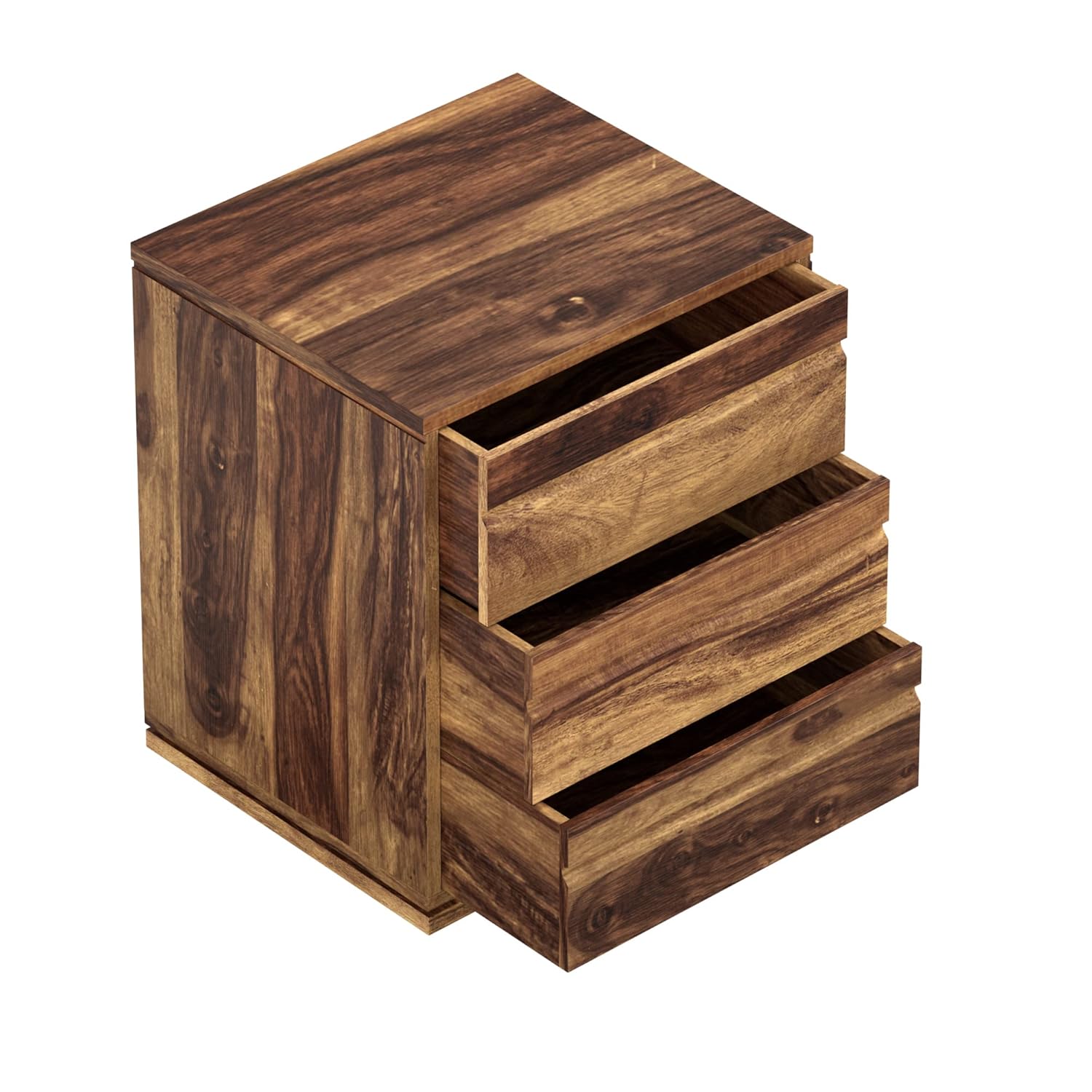 THE WOODEN CITY Solid Sheesham Wood Bedside Table with 3 Drawers (Natural Finish)