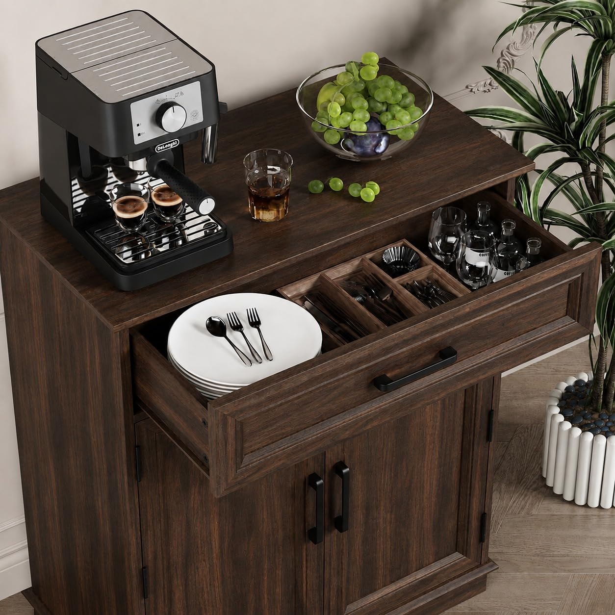 Bar Cabinet, Multipurpose Storage Cabinet for Home & Bar and Living Room Storage, Classy Sideboard- Walnut Finish