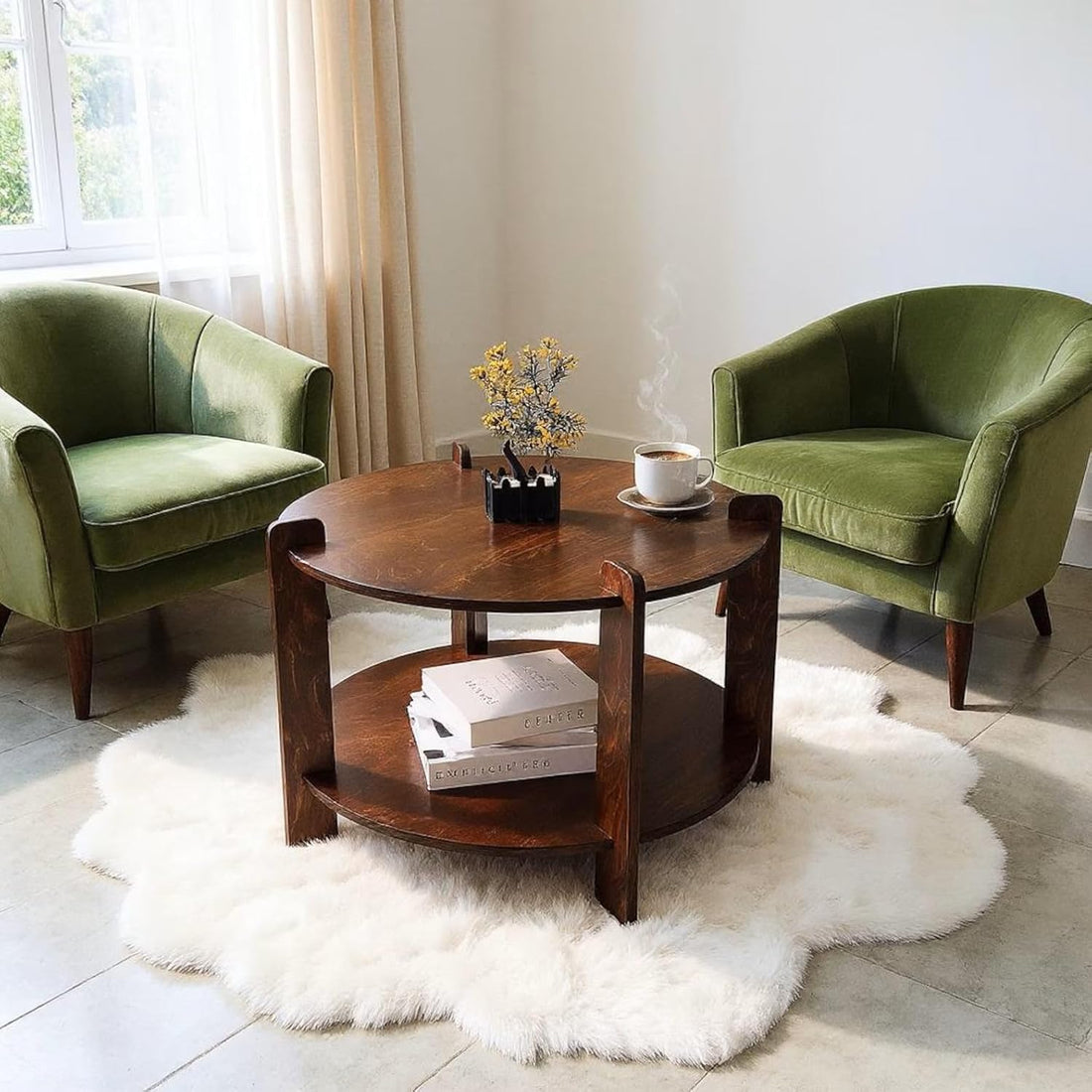 THE WOODEN CITY Solid Mango Wood Round Coffee Table for Living Room | Small Space Center Table to Look Like Royal Outdoor and Indoor Area (Walnut)