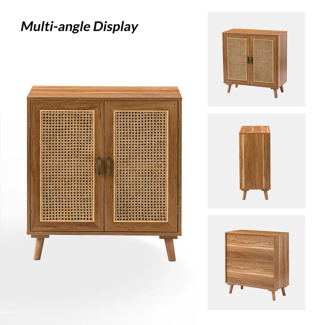 Solid Mango Wood Rattan Sideboard Cabinet for Living Room | Wooden Cane Crockery Unit for Kitchen Living Room (Natural c1)