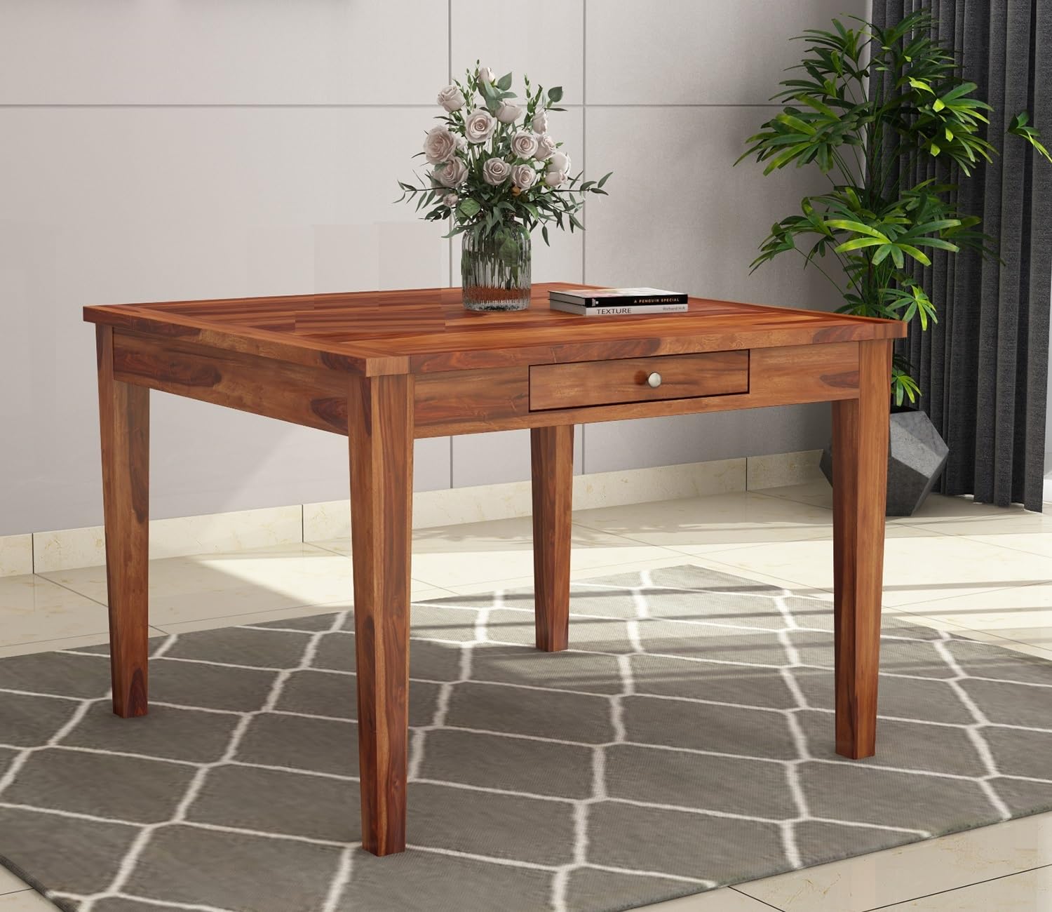 THE WOODEN CITY Wooden Table Solid Sheesham Wood Dining Table 4 Seater | Dining Room Furniture | Dining Table Without Chair