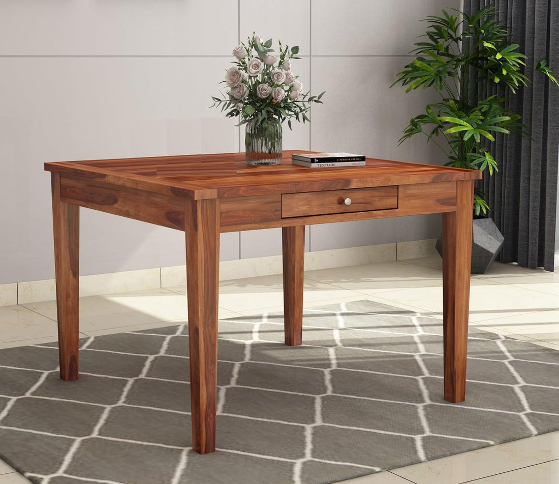 THE WOODEN CITY Wooden Table Solid Sheesham Wood Dining Table 4 Seater | Dining Room Furniture | Dining Table Without Chair