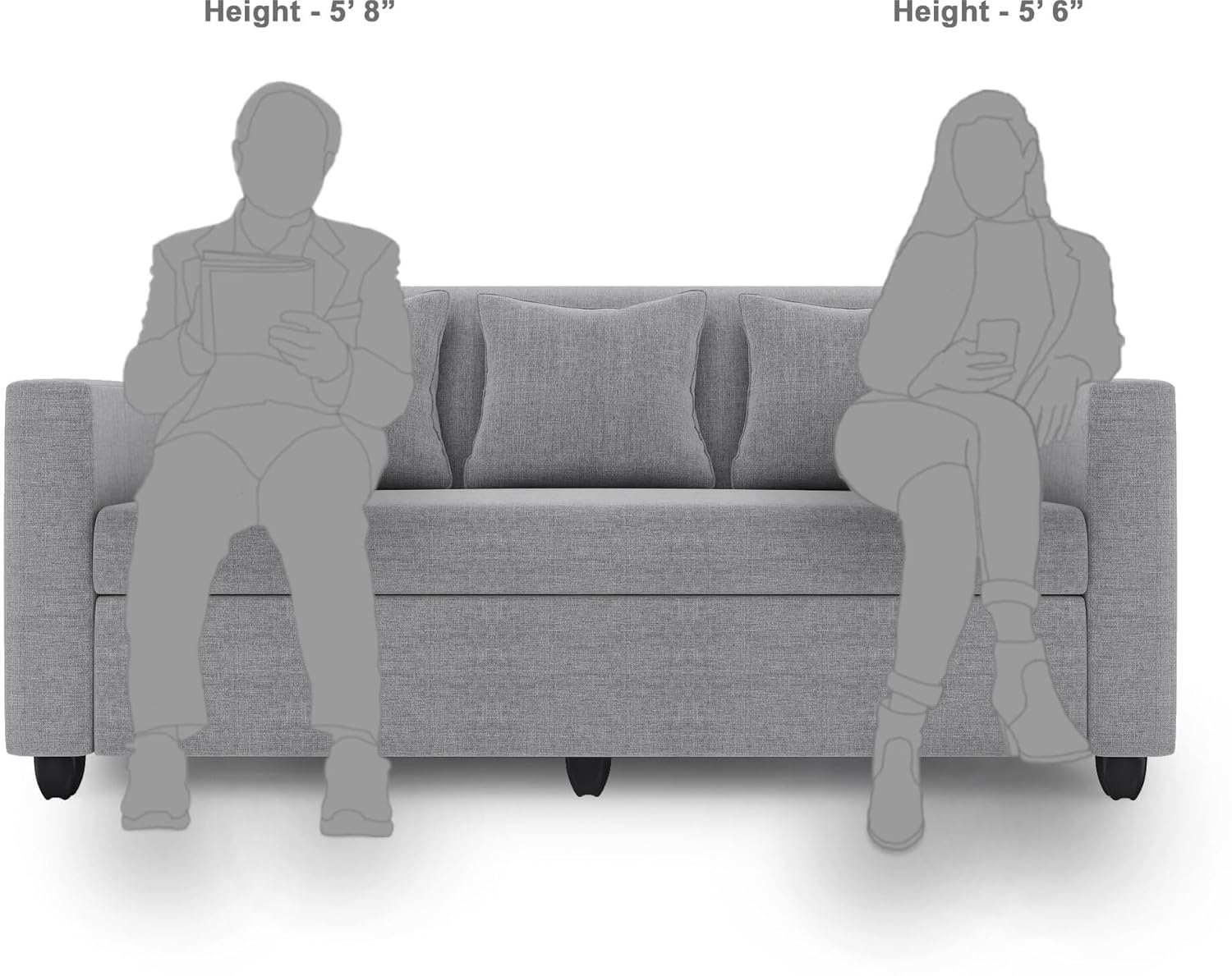 THE WOODEN CITY Wooden Fabric 3 Seater Sofa & Couches for Home Office & Living Room (Grey)