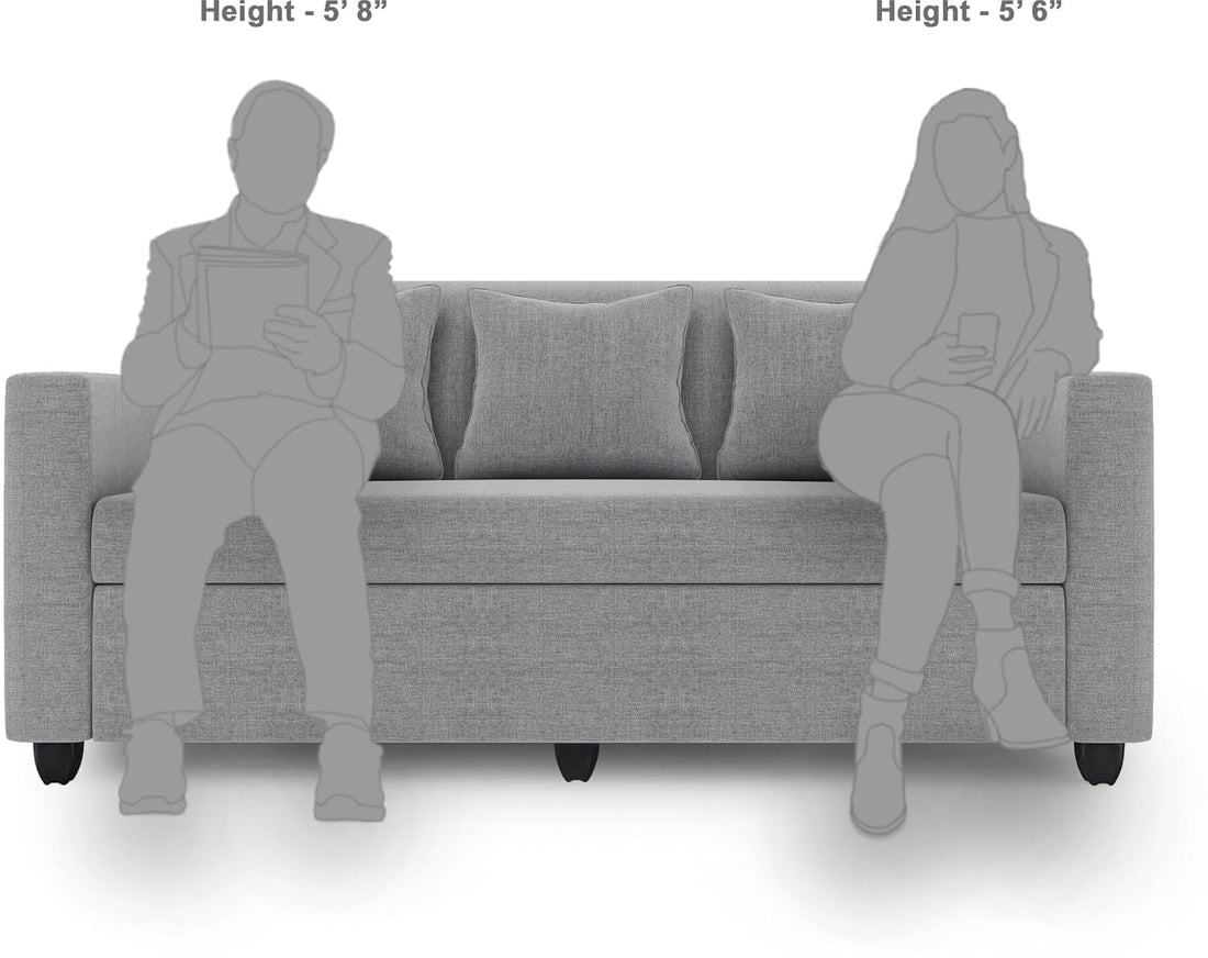 THE WOODEN CITY Wooden Fabric 3 Seater Sofa & Couches for Home Office & Living Room (Grey)