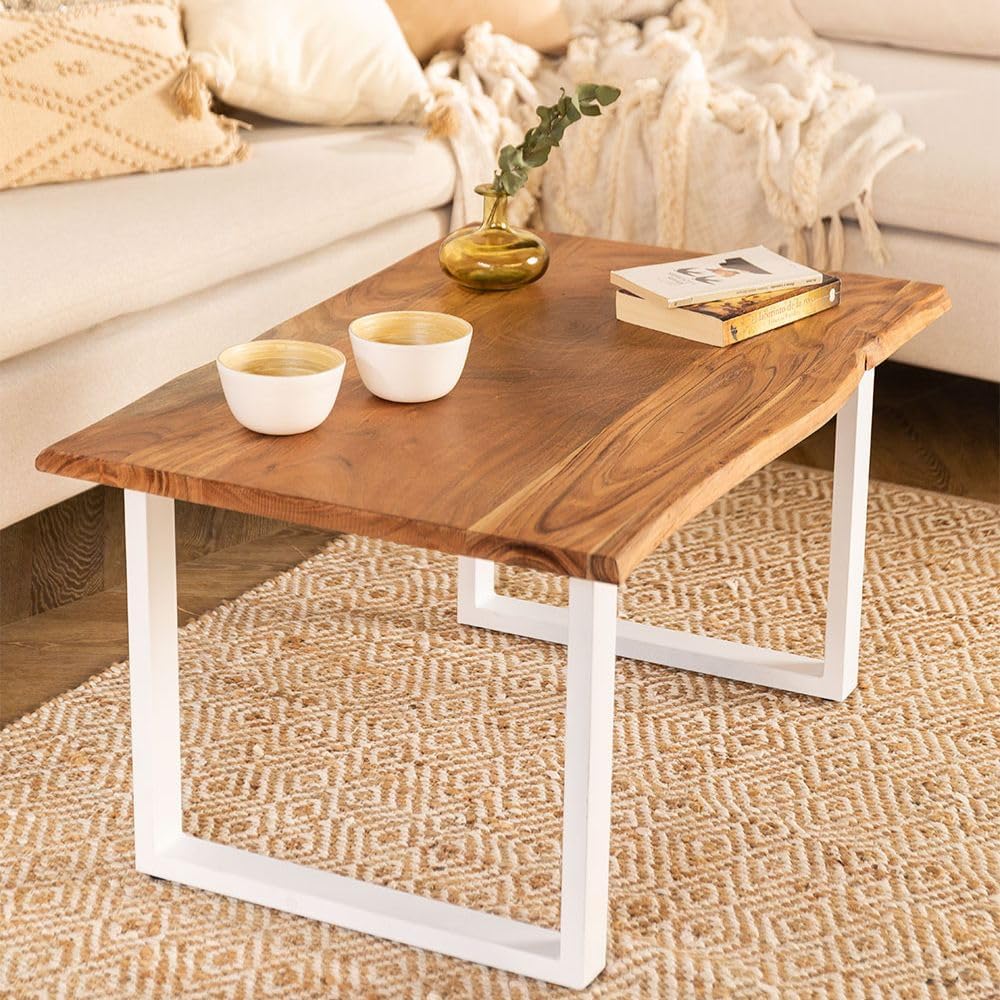 THE WOODEN CITY Wooden Solid Sheesham Wood Center Tables Coffee Table for Living Room | Termite Free | Wooden Center Tables Indoor & Outdoor Furniture | White & Natural Finish