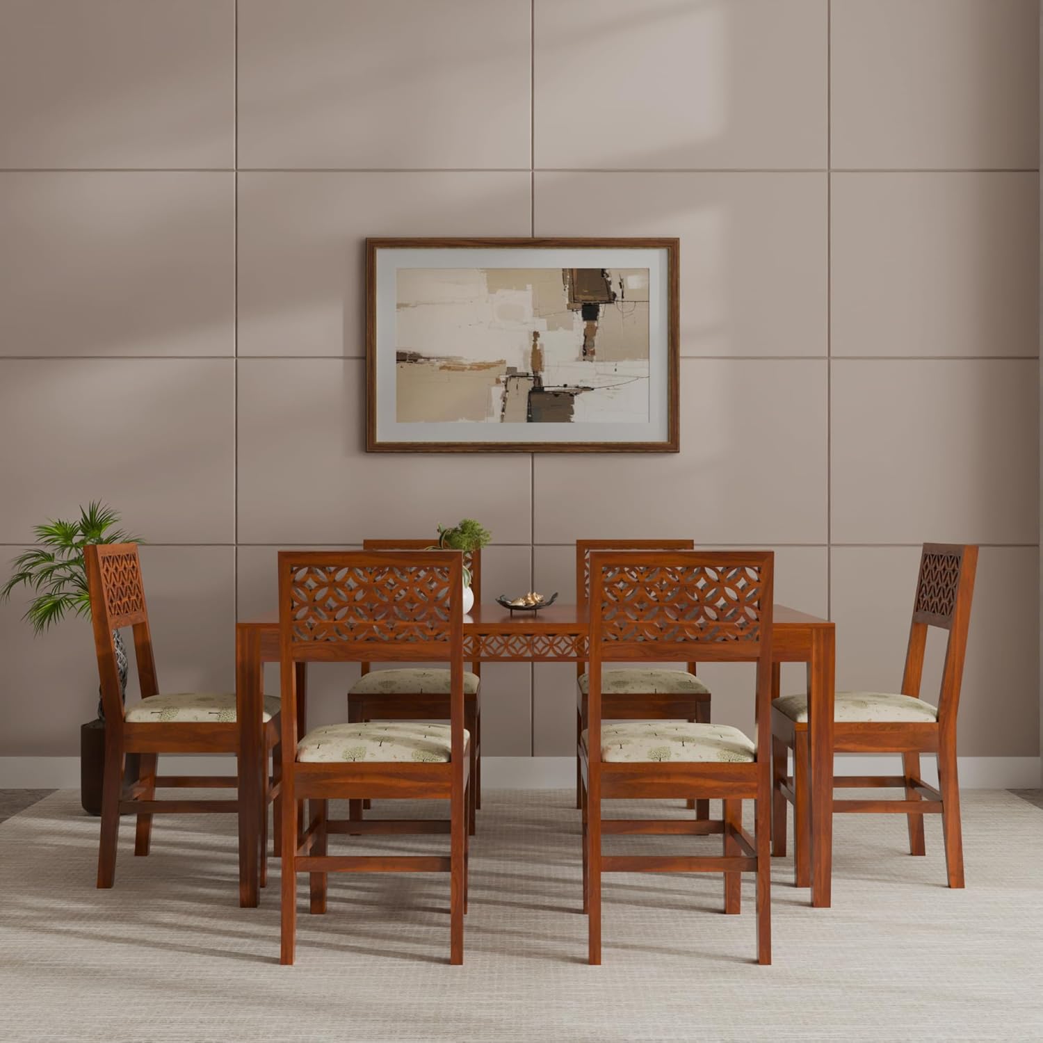 THE WOODEN CITY Solid Sheesham Wood Dining Table Dining Table Set with 6 Chairs Dinner Table Set for Dinning Room Home,Hotel and Office (Honey, 6 Seater Chair)