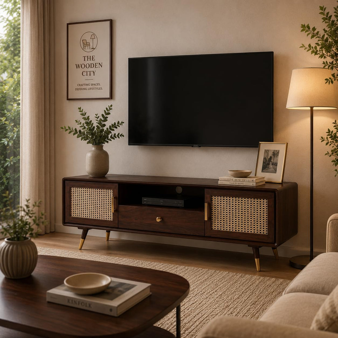Solid Sheesham Wood TV & Entertainment Unit for Living Room & Hotel Room and Office Furniture (Wood Walnut Finish 01