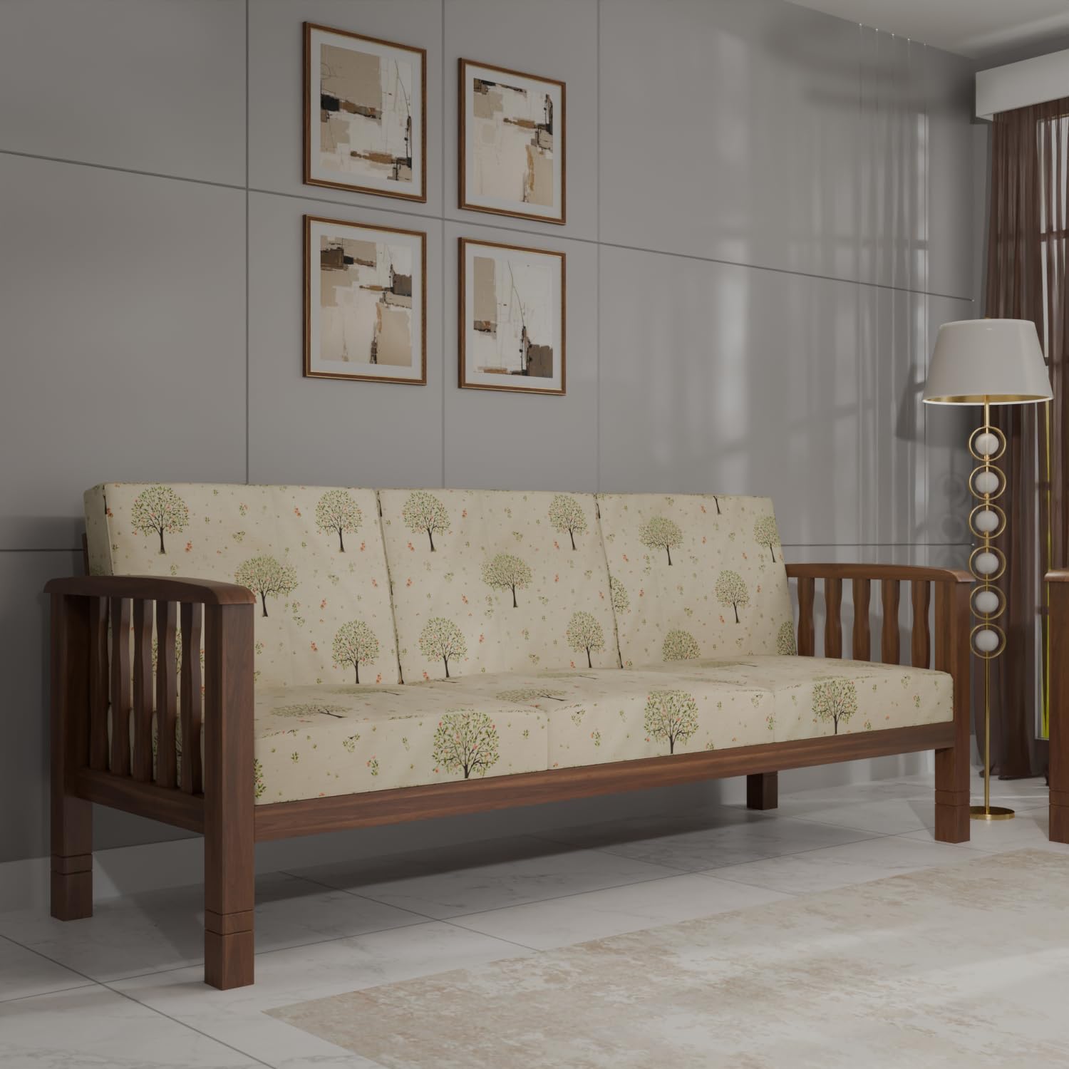 Solid Sheesham Wood 3 Seater Sofa Set for Living Room Furniture | Wooden Sofa for Home & Office (Honey, 3 Seater)