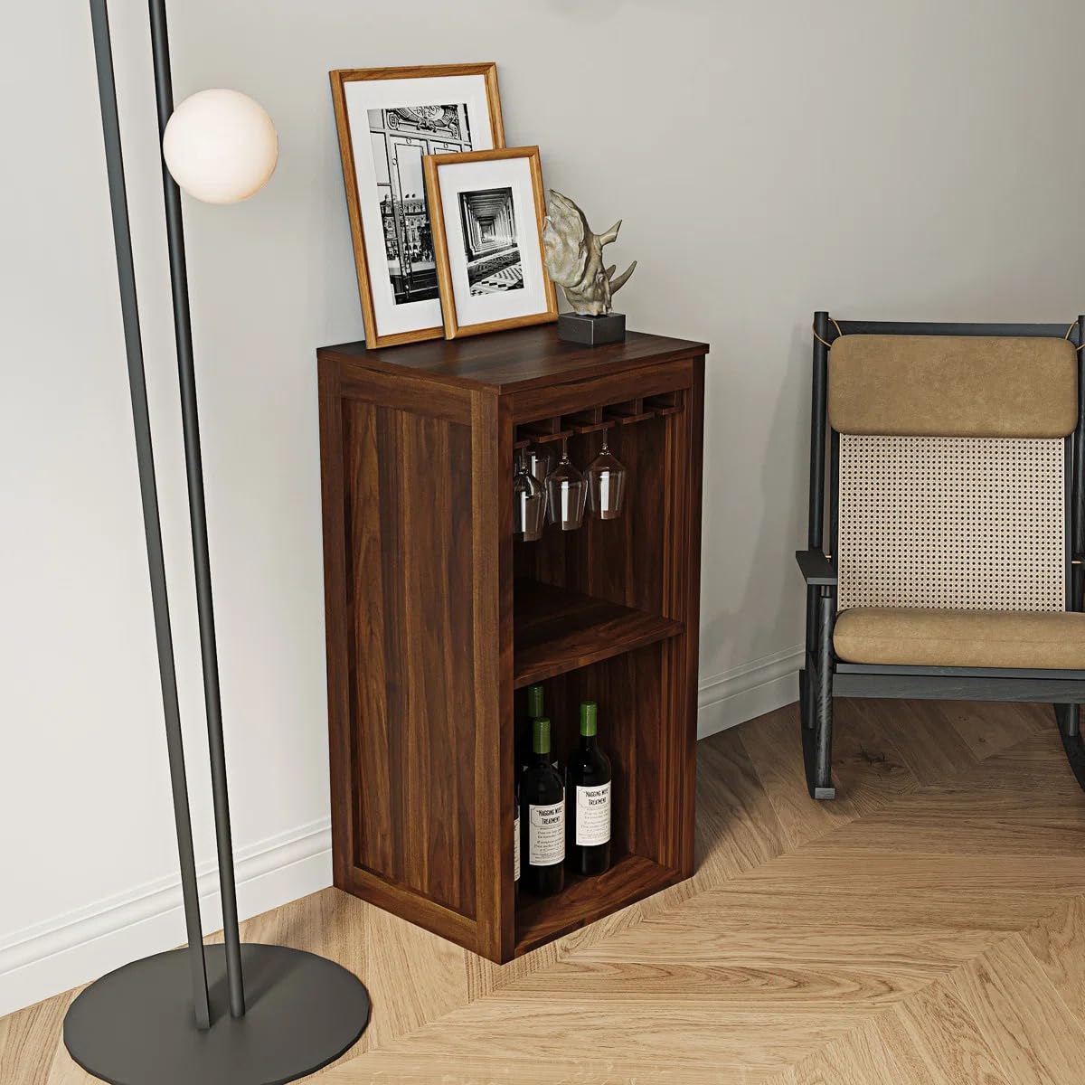 Solid Wood Bar Cabinet, Multipurpose Storage Cabinet for Home & Bar and Living Room Storage, Classy Sideboard- Honey