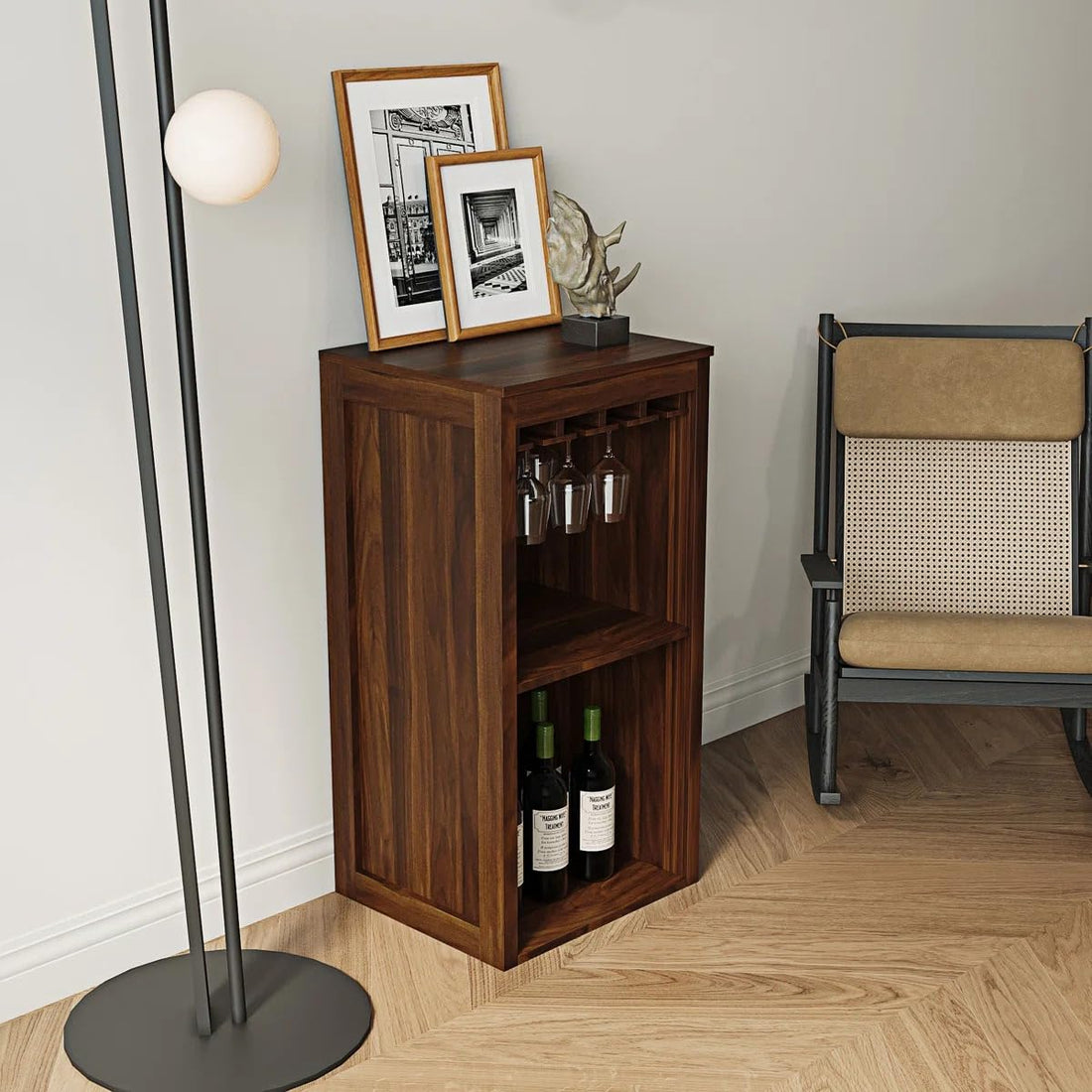 Solid Wood Bar Cabinet, Multipurpose Storage Cabinet for Home & Bar and Living Room Storage, Classy Sideboard- Honey