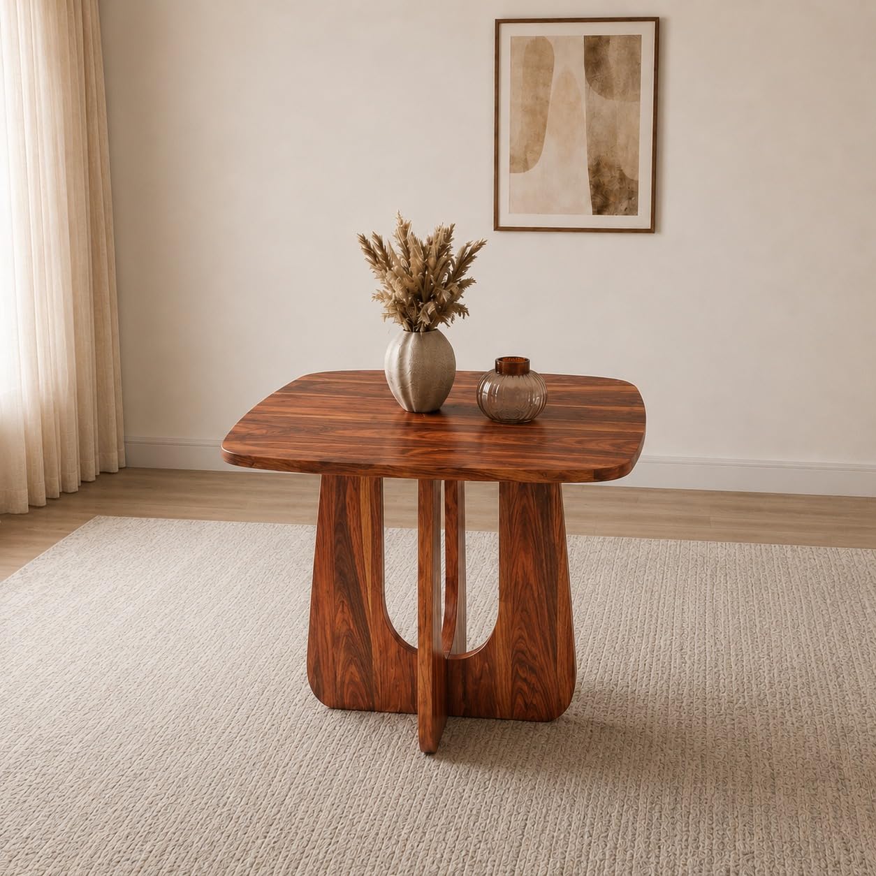 Arden Square 4 Seater Solid Sheesham Wood & Cane Dinner Set Table with Chair |Wooden Dining Table Set with Chairs for Dining Room | Living Room | Home & Office -Honey2