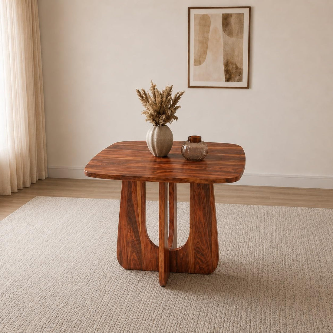Arden Square 4 Seater Solid Sheesham Wood & Cane Dinner Set Table with Chair |Wooden Dining Table Set with Chairs for Dining Room | Living Room | Home & Office -Honey2