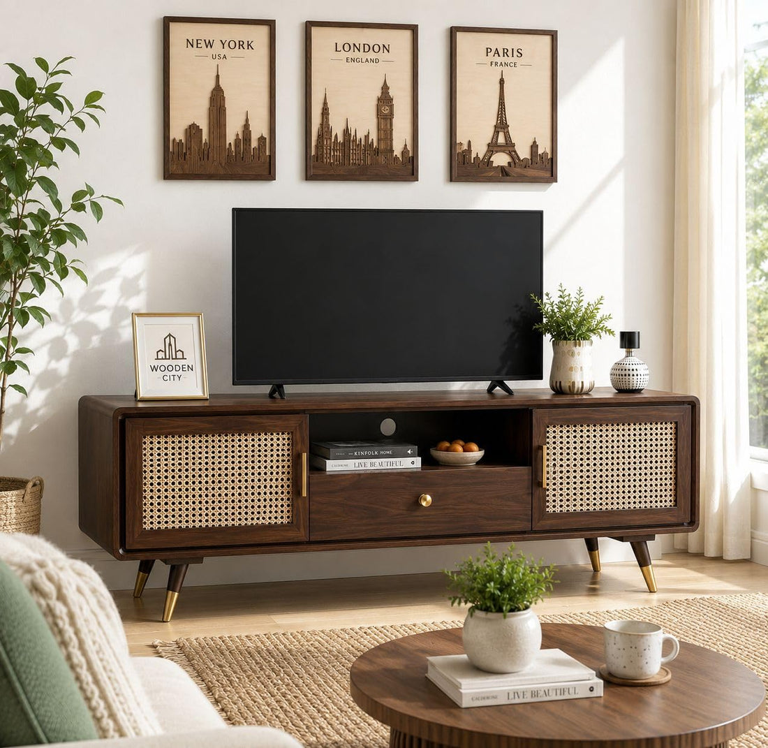 Solid Sheesham Wood TV & Entertainment Unit for Living Room & Hotel Room and Office Furniture (Wood Walnut Finish 01