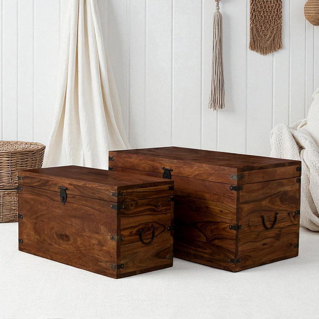 THE WOODEN CITY Storage Box, Multipurpose Cabinet for Living Room & Bed room Storage, Solid Wood Classy storage, Honey Matte Finish