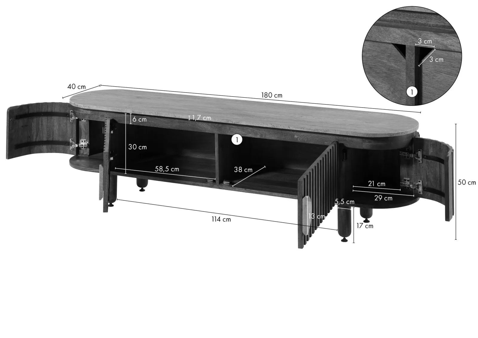 THE WOODEN CITY Solid Mango Wood TV Stand #113(HONEY)