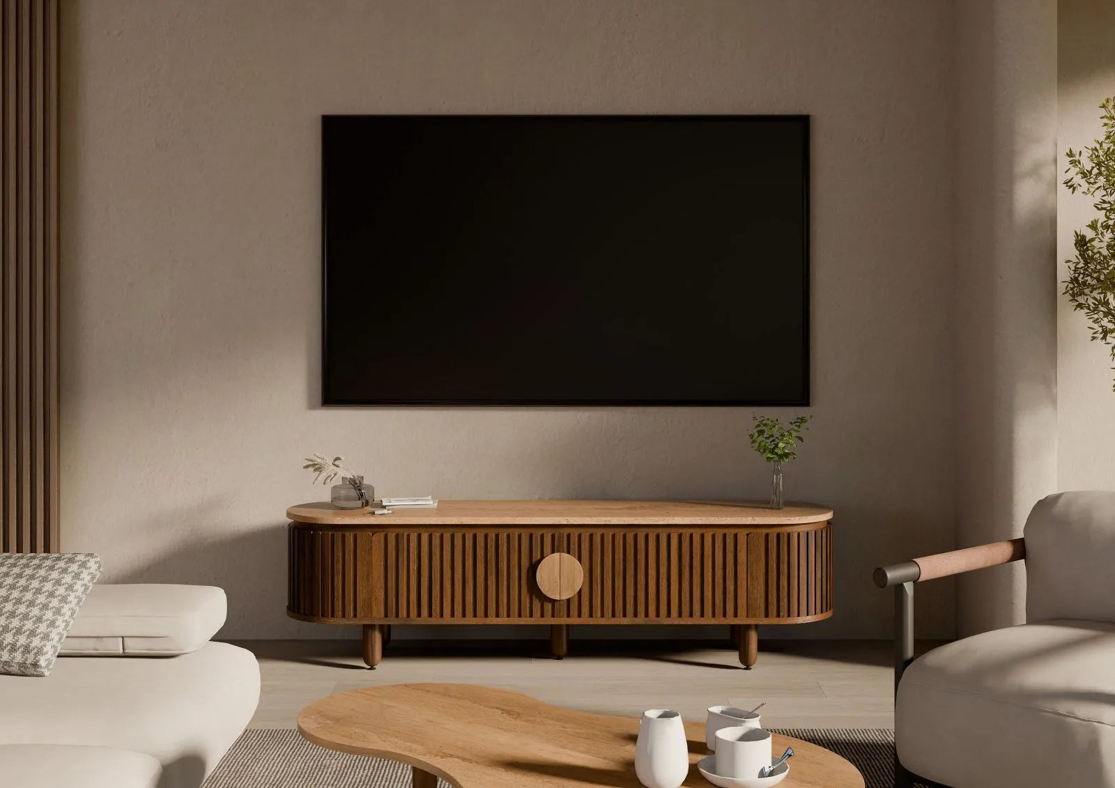 THE WOODEN CITY Solid Mango Wood TV Stand #113(HONEY)