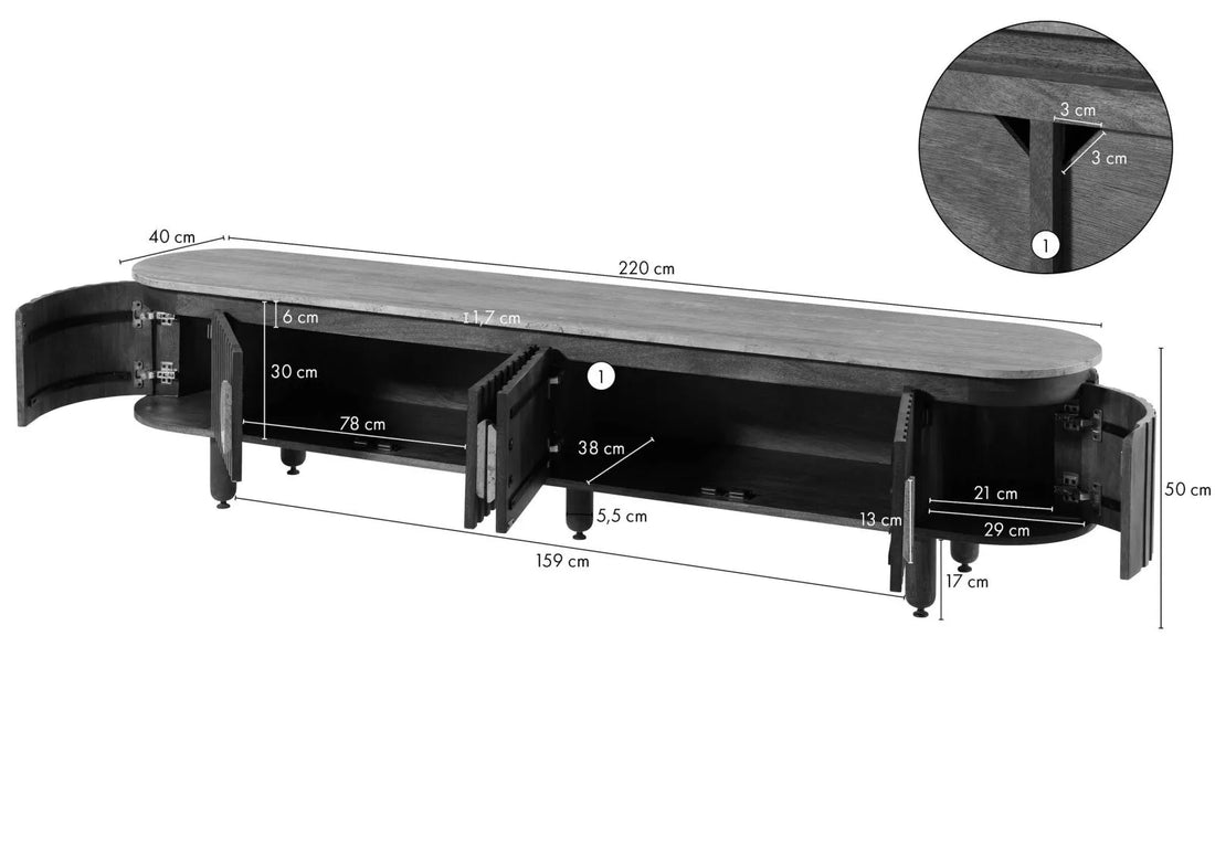 THE WOODEN CITY Solid Mango Wood TV Stand #114 (HONEY)