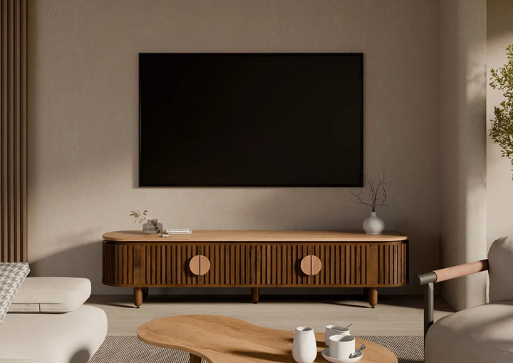 THE WOODEN CITY Solid Mango Wood TV Stand #114 (HONEY)