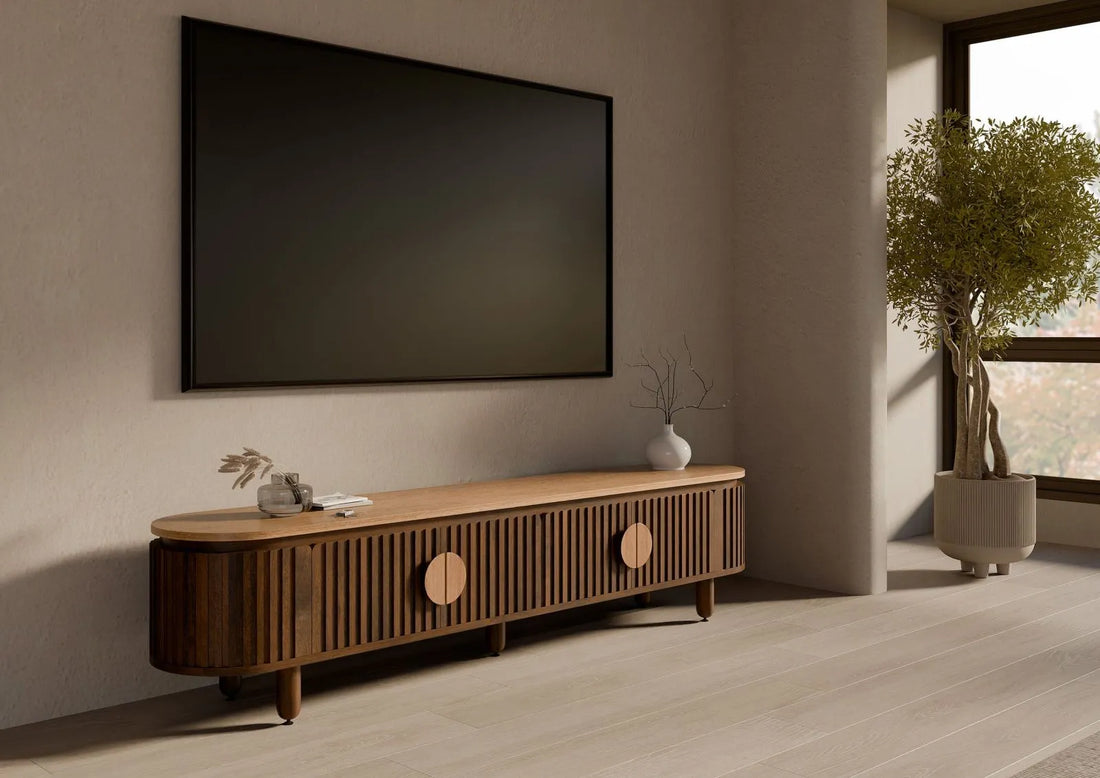 THE WOODEN CITY Solid Mango Wood TV Stand #114 (HONEY)