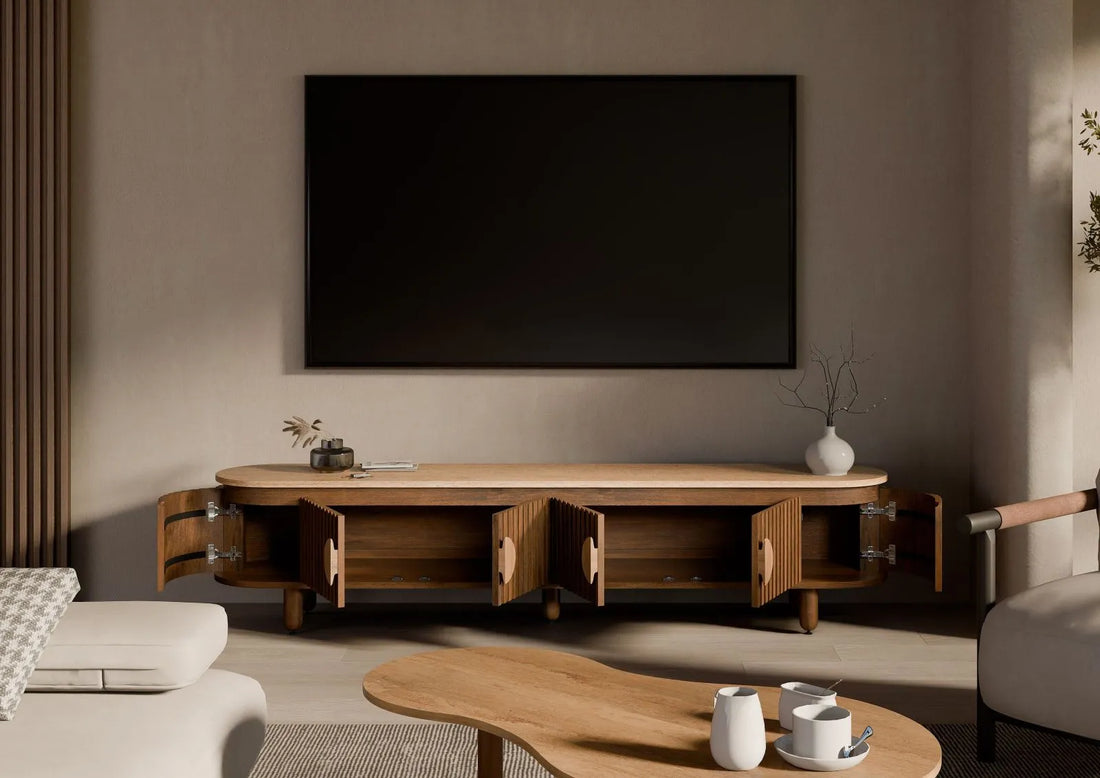 THE WOODEN CITY Solid Mango Wood TV Stand #114 (HONEY)