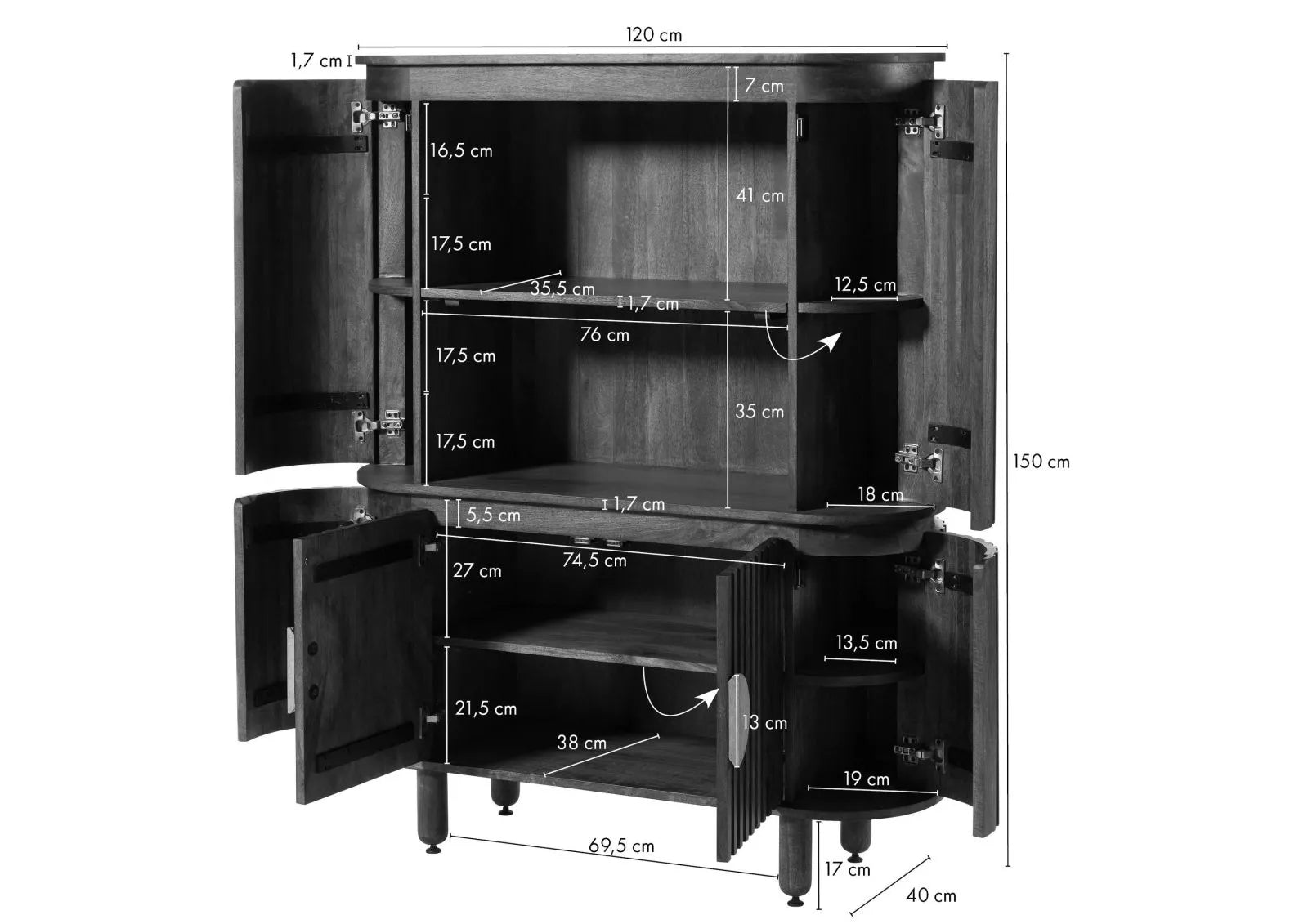 THE WOODEN CITY Solid Mango Wood Sideboard #115(HONEY)