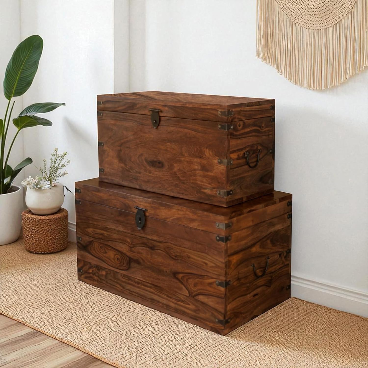 THE WOODEN CITY Storage Box, Multipurpose Cabinet for Living Room & Bed room Storage, Solid Wood Classy storage, Honey Matte Finish
