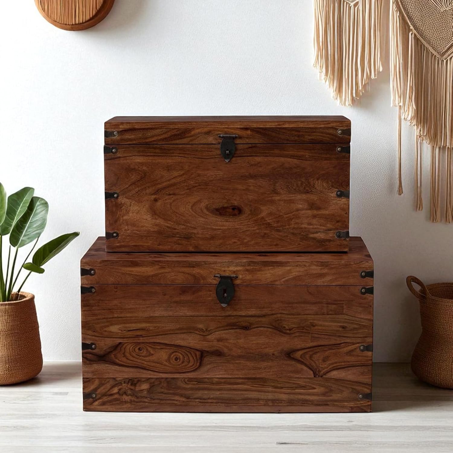 THE WOODEN CITY Storage Box, Multipurpose Cabinet for Living Room & Bed room Storage, Solid Wood Classy storage, Honey Matte Finish