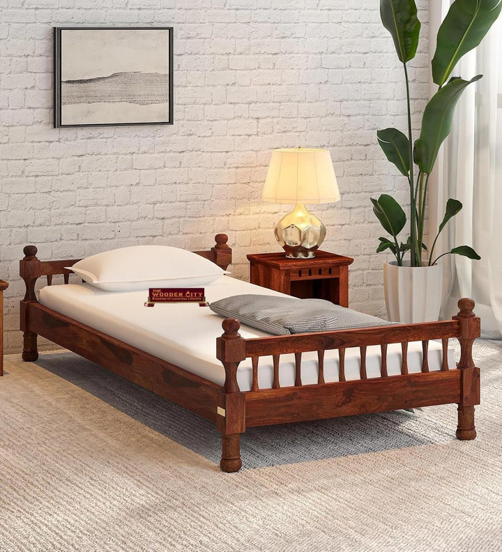 Solid Sheesham Wood Single Bed Cot Without Storage | Single Size Bed for Bedroom | Multipurpose Use Bed- Honey(216x99x53cm) (Recommend Mattress size-78x36 inch)