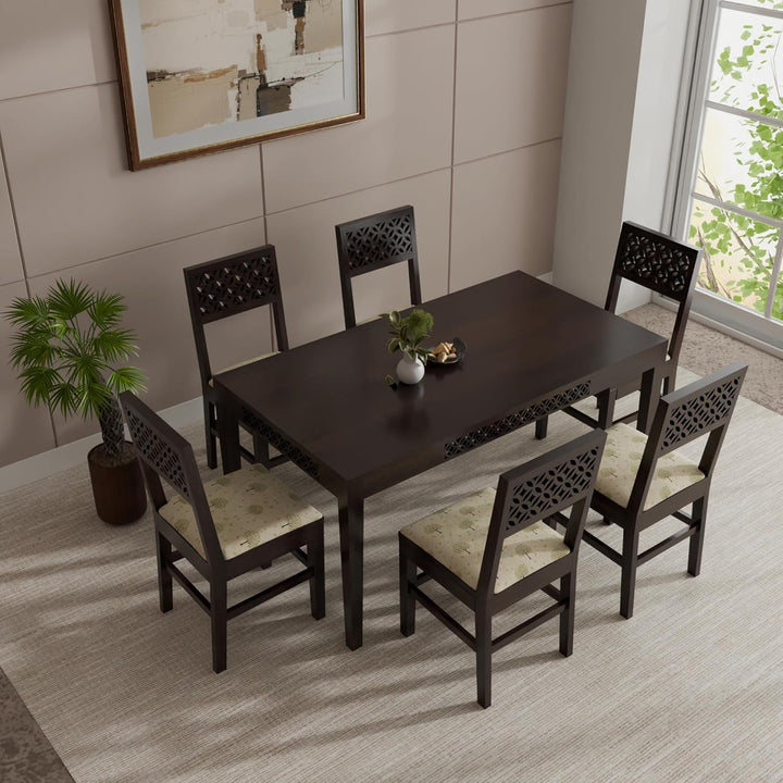 THE WOODEN CITY Solid Sheesham Wood Dining Table Dining Table Set with 6 Chairs Dinner Table Set for Dinning Room Home,Hotel and Office (Walnut, 6 Seater Chair)