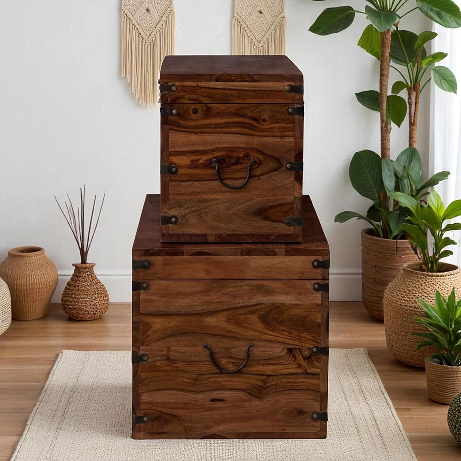 THE WOODEN CITY Storage Box, Multipurpose Cabinet for Living Room & Bed room Storage, Solid Wood Classy storage, Honey Matte Finish