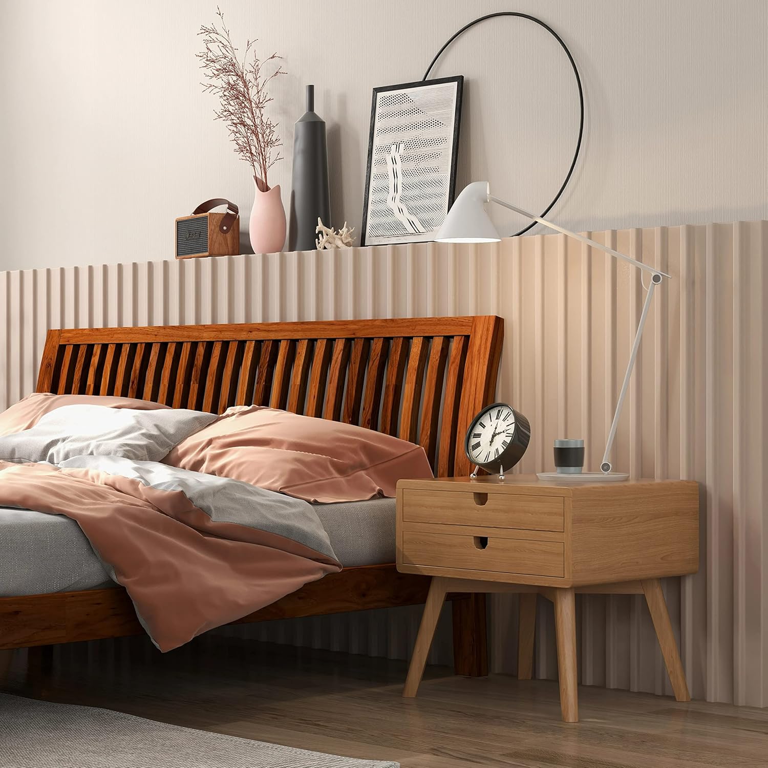 THE WOODEN CITY Sheesham Solid Wood King Bed for Bedroom Furniture (Finish Color - Honey Finish, Delivery Condition - DIY(Do-It-Yourself)