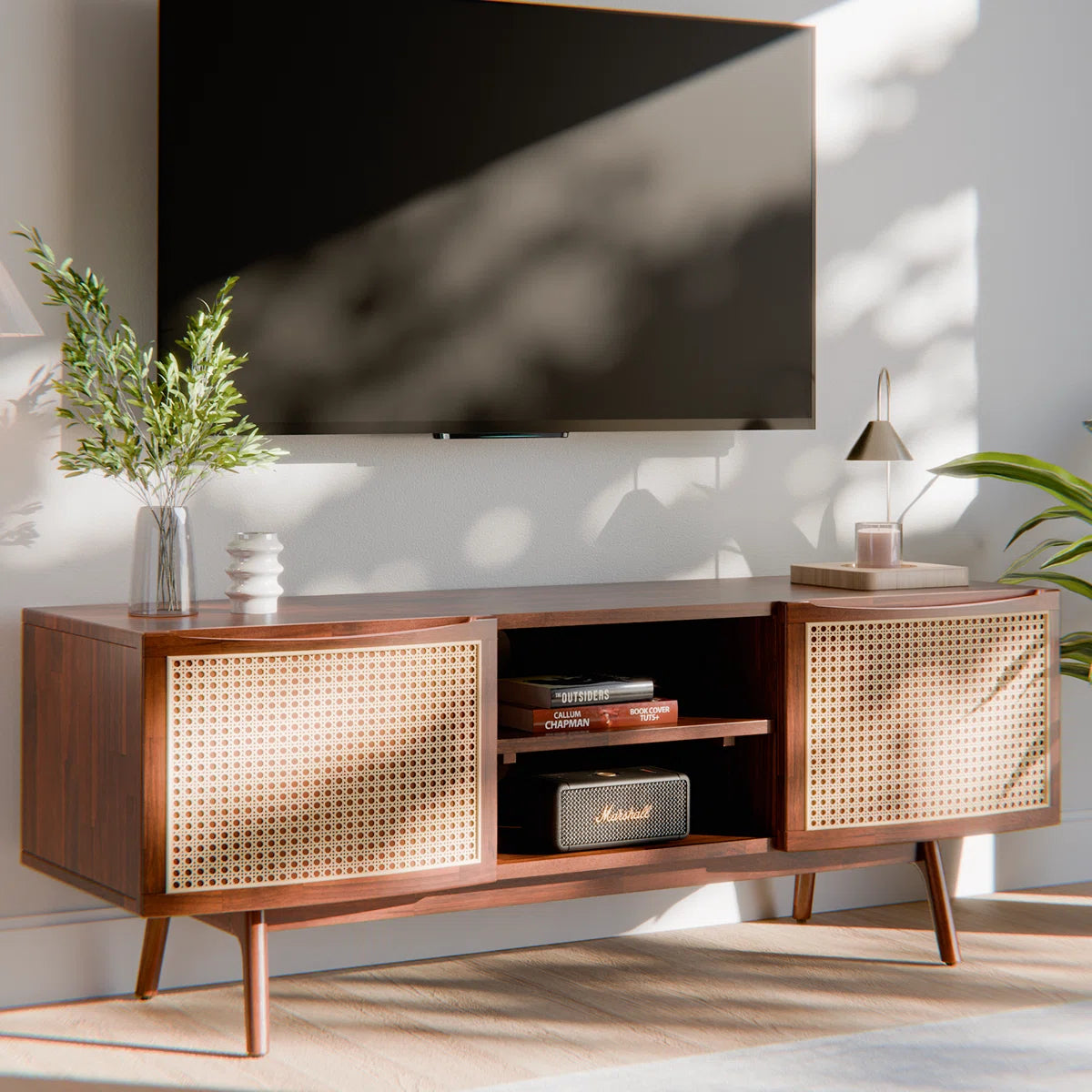 THE WOODEN CITY Solid Wood TV Entertainment Unit For Living Room & Bedroom Furniture