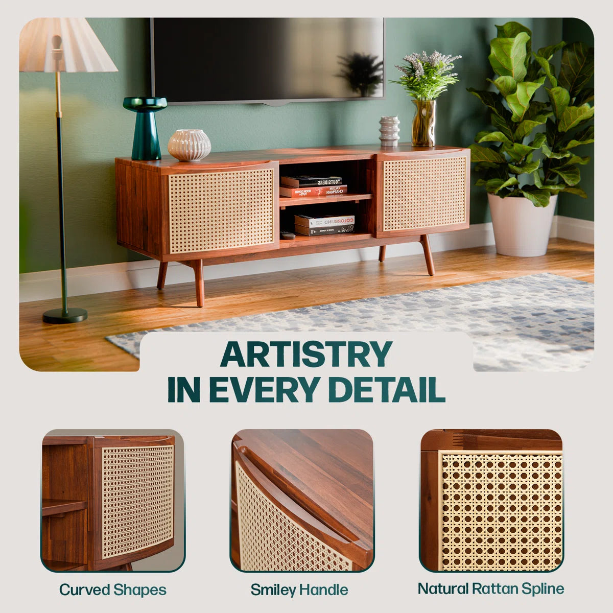 THE WOODEN CITY Solid Wood TV Entertainment Unit For Living Room & Bedroom Furniture