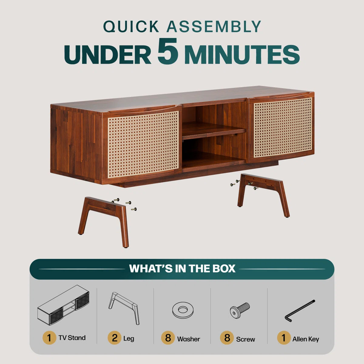 THE WOODEN CITY Solid Wood TV Entertainment Unit For Living Room & Bedroom Furniture