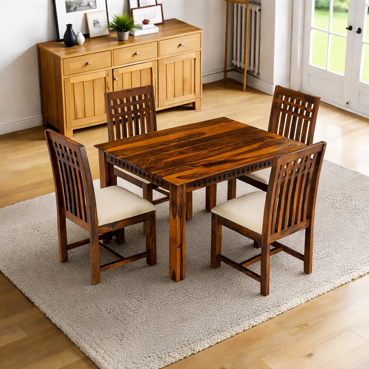 THE WOODEN CITY Solid Sheesham Wood Dining Table Dining Table Set with 4 Chairs Dinner Table Set for Dinning Room Home, Hotel and Office