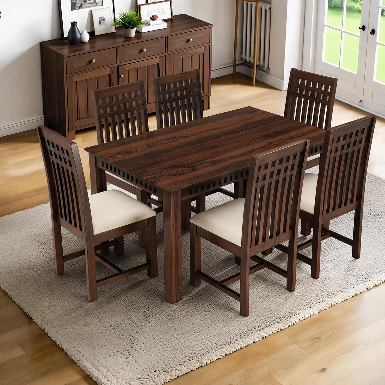 THE WOODEN CITY Solid Sheesham Wood Dining Table Dining Table Set with 6 Chairs Dinner Table Set for Dinning Room Home, Hotel and Office