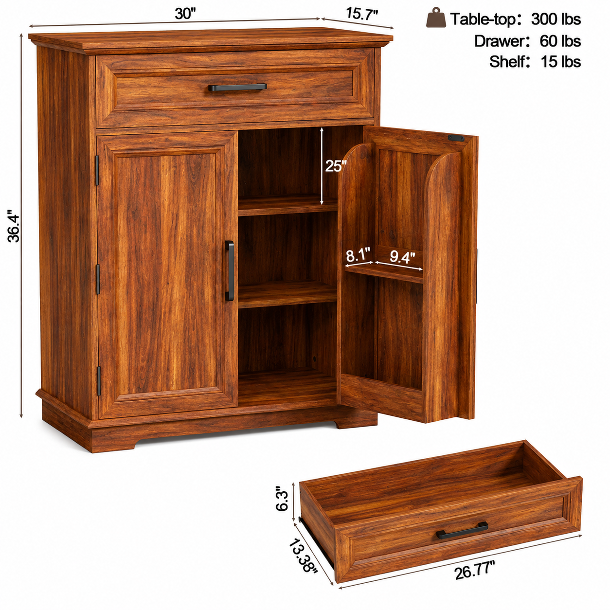 Bar Cabinet, Multipurpose Storage Cabinet for Home & Bar and Living Room Storage, Classy Sideboard- Honey Finish