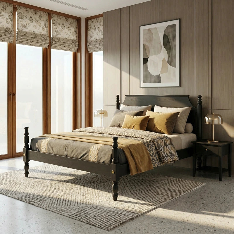 THE WOODEN CITY Sheesham Wood Bed Bedroom Set Solid Wood Bed Frame with High Headboard for Bedroom Furniture ( King Size))