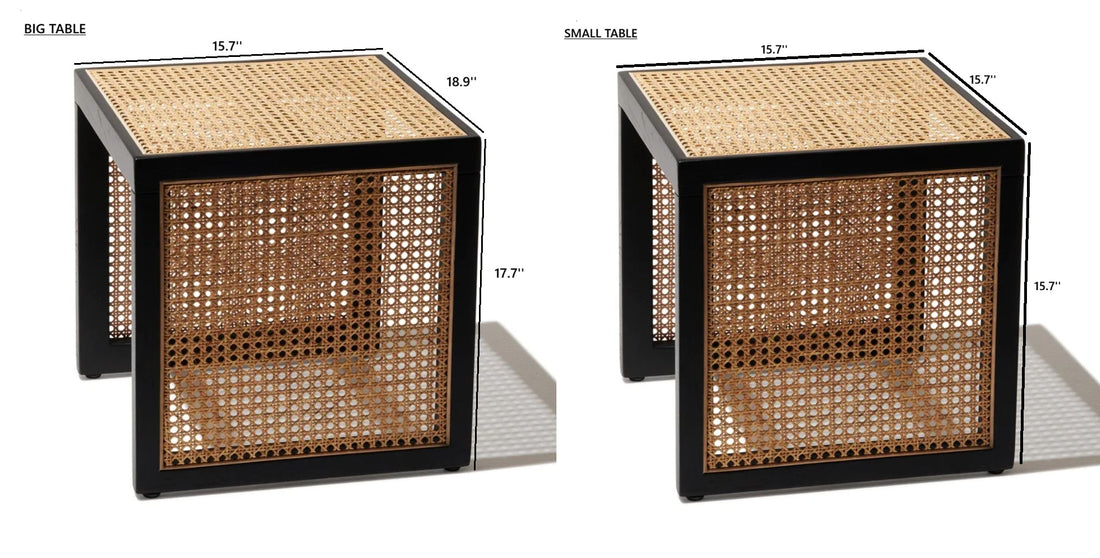 THE WOODEN CITY Nesting Side Table Set with Natural Cane Webbing, Sheesham Wood, Black Finish, Modern Coffee Table for Living Room, 2 Pieces