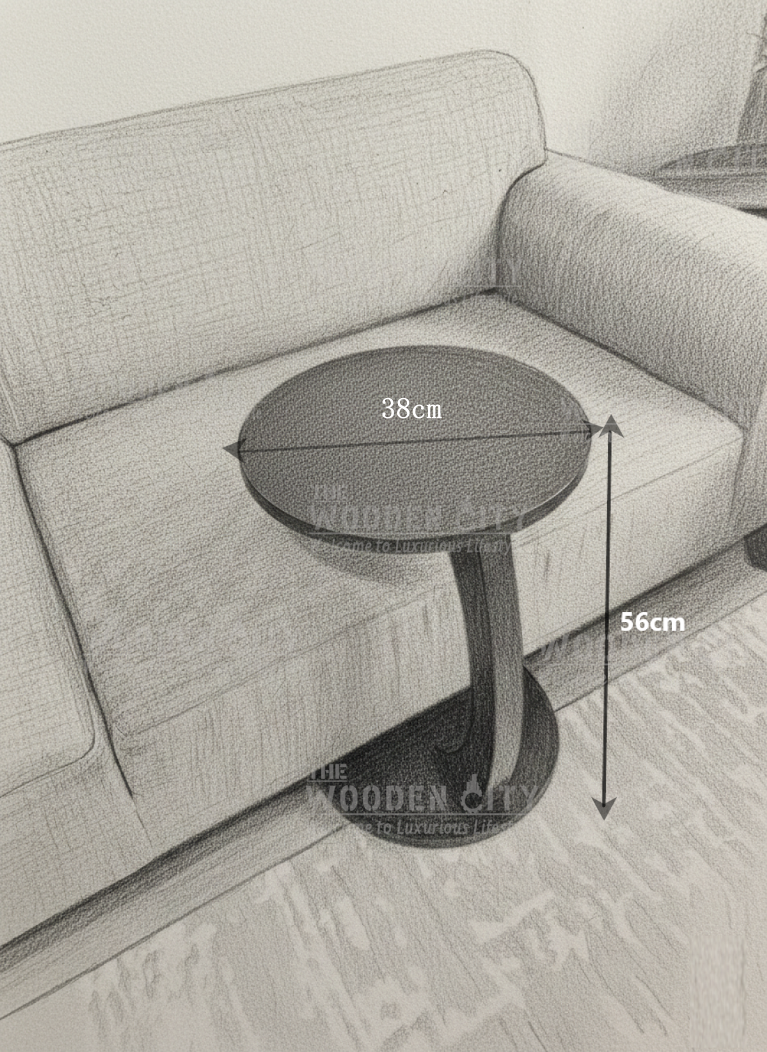 THE WOODEN CITY Wooden Wheeled Sofa Side Table, C-Ended Coffee Table (NATURAL)