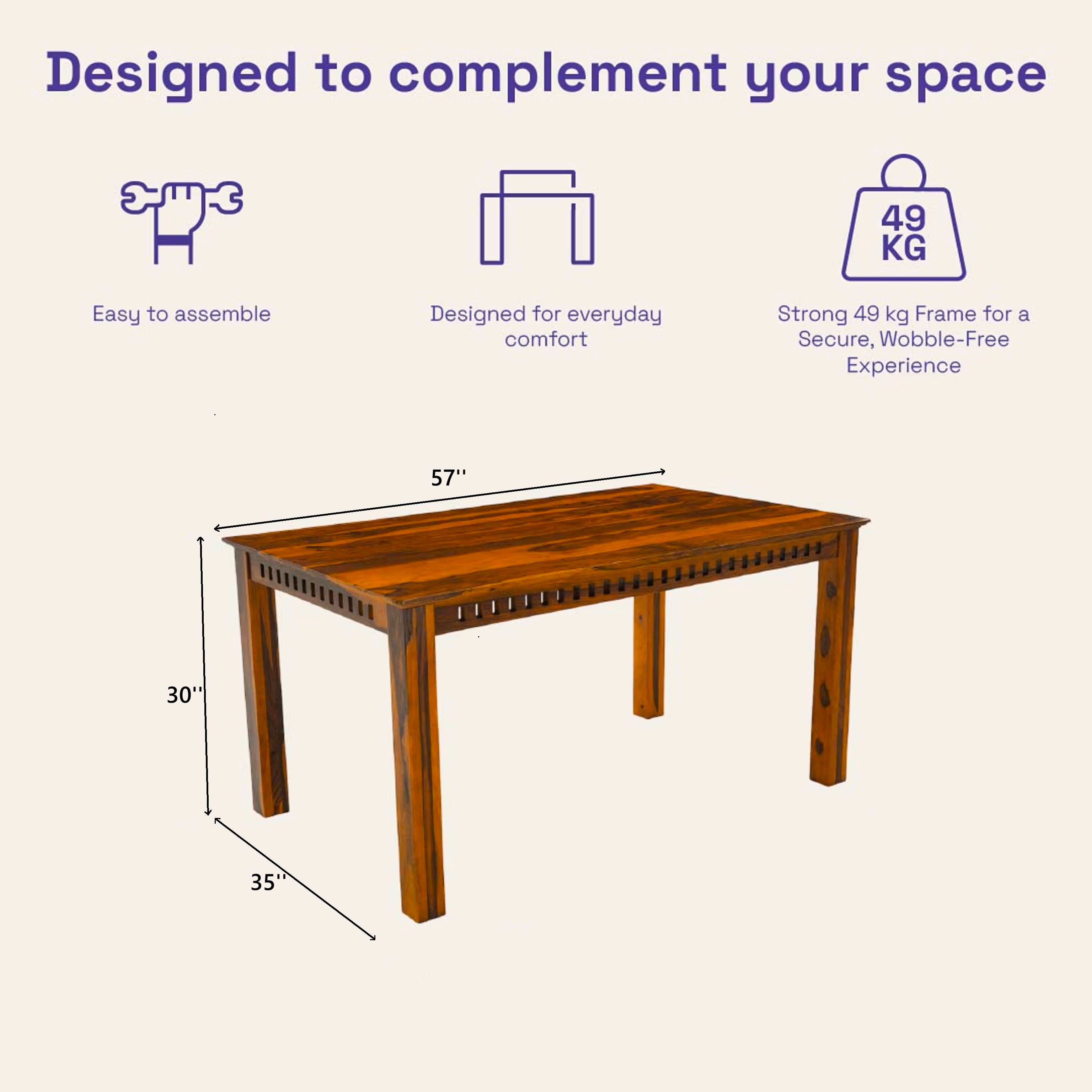 THE WOODEN CITY Solid Sheesham Wood Dining Table Dining Table Set with 6 Chairs Dinner Table Set for Dinning Room Home, Hotel and Office