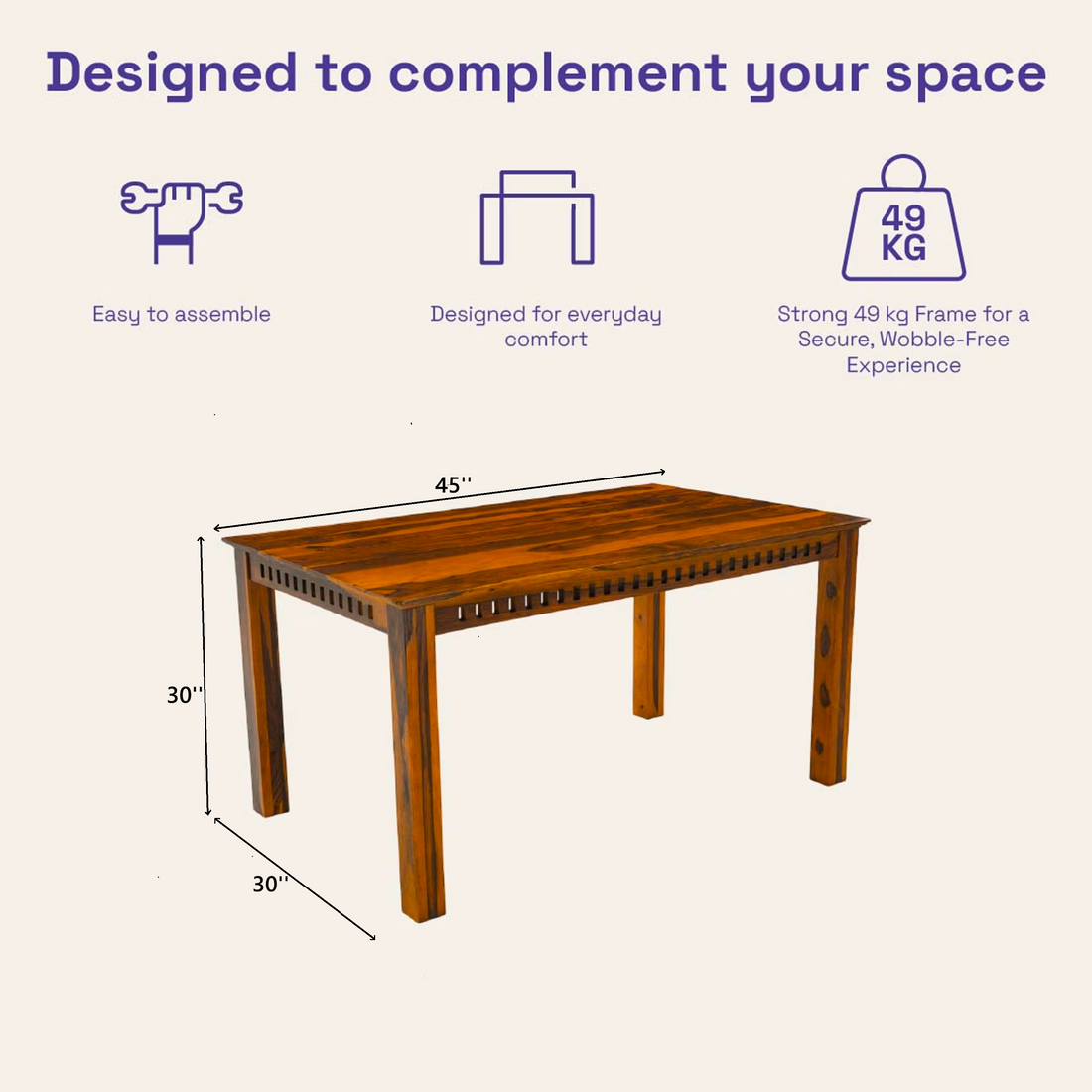 THE WOODEN CITY Solid Sheesham Wood Dining Table Dining Table Set with 4 Chairs Dinner Table Set for Dinning Room Home, Hotel and Office