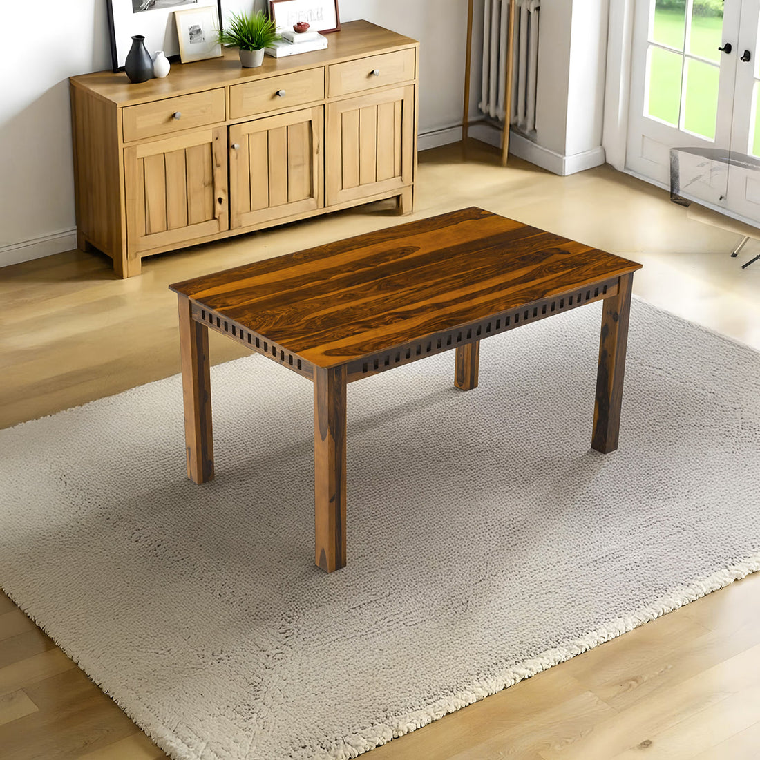 THE WOODEN CITY Solid Sheesham Wood Dining Table Dining Table Set with 6 Chairs Dinner Table Set for Dinning Room Home, Hotel and Office