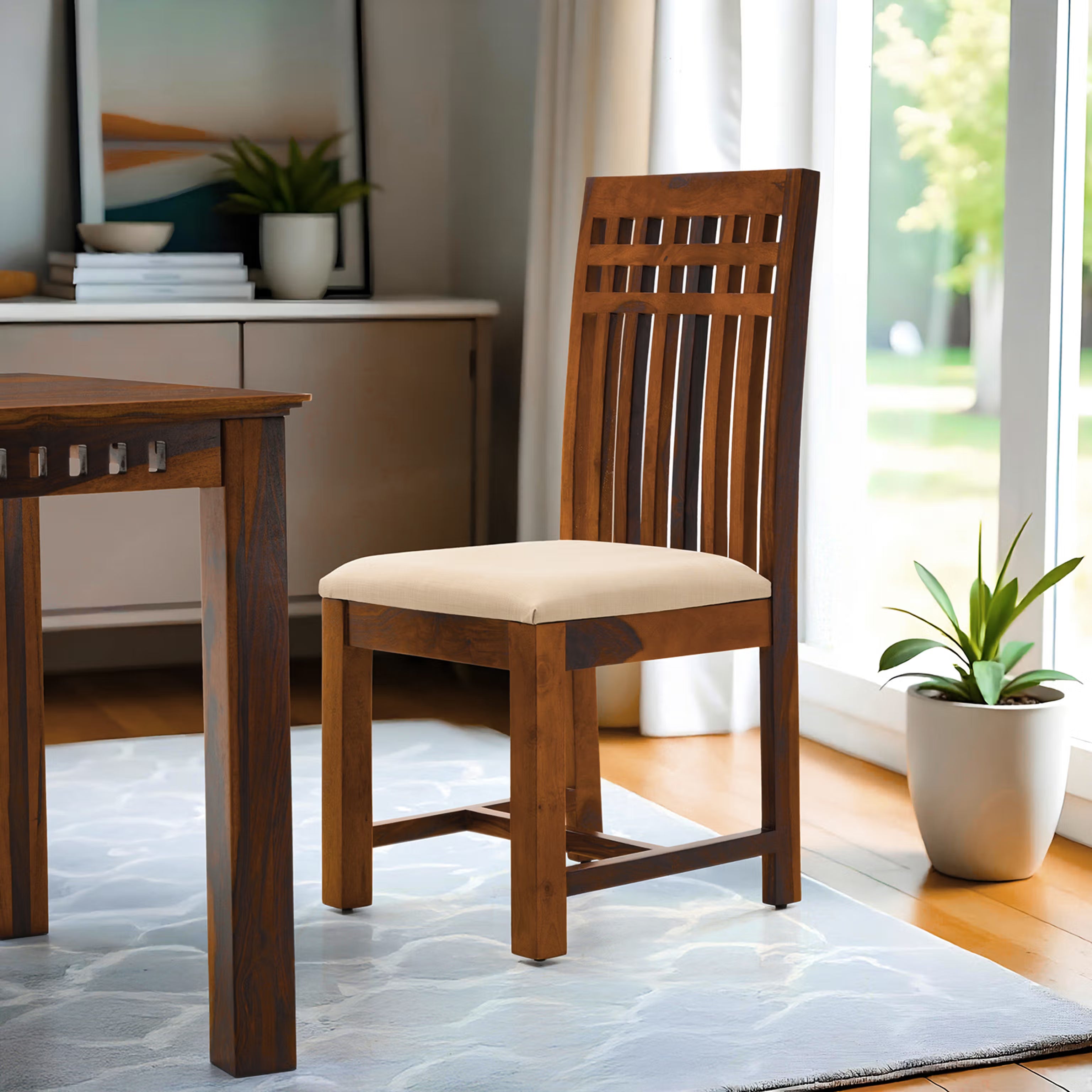 THE WOODEN CITY Solid Sheesham Wood Dining Table Dining Table Set with 6 Chairs Dinner Table Set for Dinning Room Home, Hotel and Office
